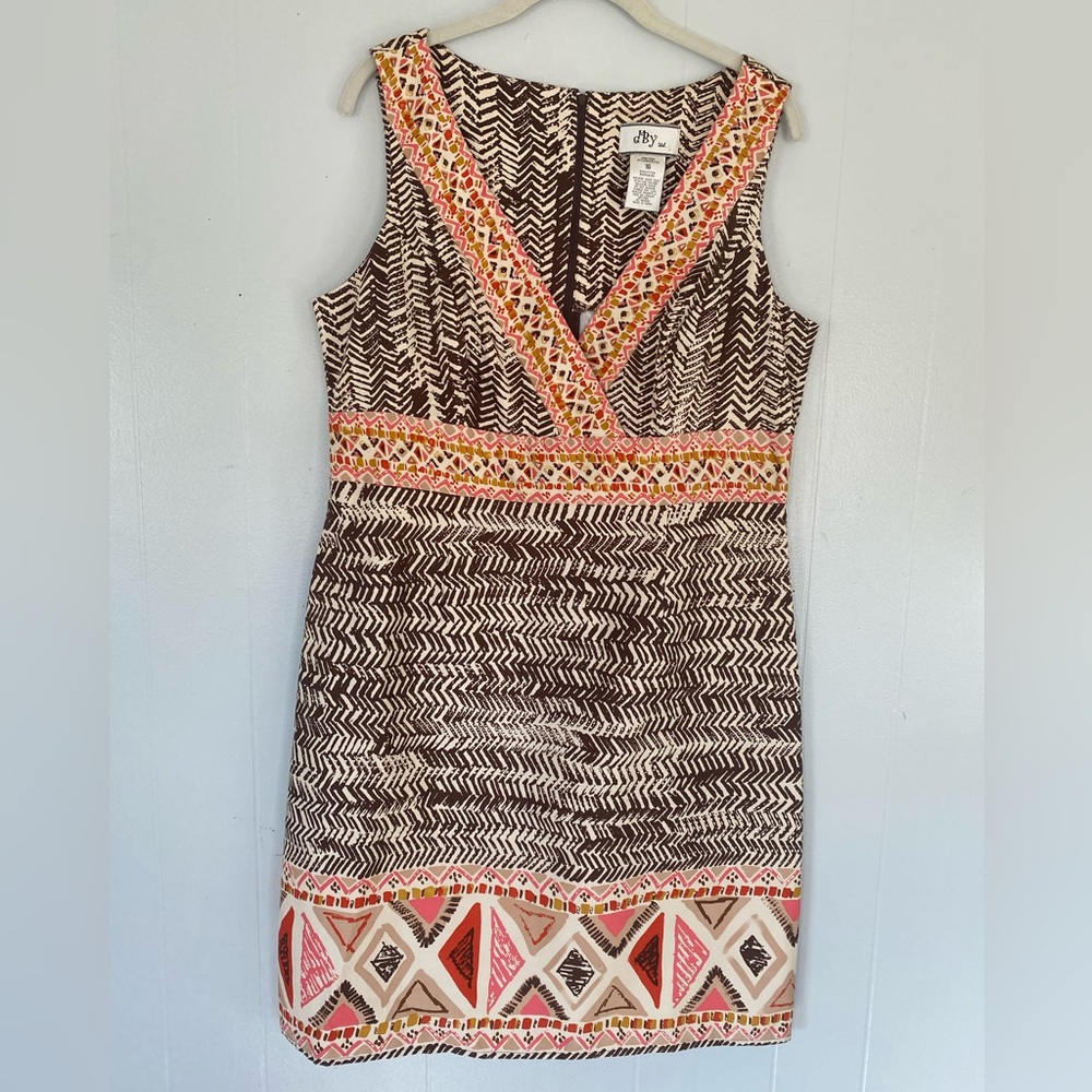 Dby Multicolor Chevron Tribal Polynesian  Sleeveless Dress size 16 Brown, Orange